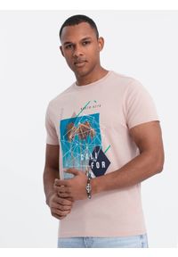 Ombre Clothing - Męski t-shirt bawełniany z nadrukiem California - różowy V2. Kolor: różowy. Materiał: bawełna. Wzór: nadruk. Sezon: lato. Styl: klasyczny #7