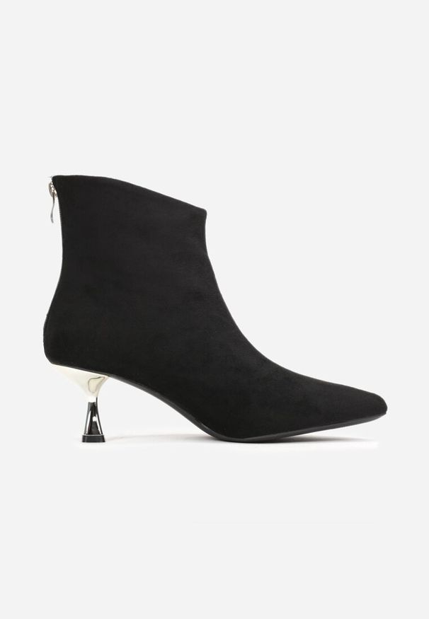 Renee - Czarne Botki na Klepsydrowym Metalicznym Obcasie Lectorra. Okazja: na spacer, na co dzień. Kolor: czarny. Materiał: jeans. Obcas: na obcasie. Styl: casual, klasyczny. Wysokość obcasa: średni