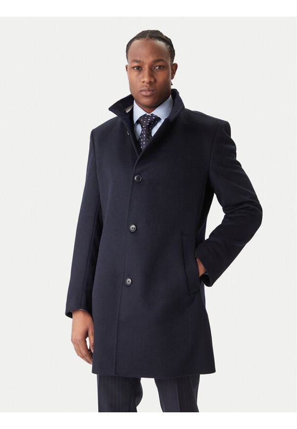 BOSS Płaszcz wełniany H-Hyde 50551078 Granatowy Slim Fit. Kolor: niebieski. Materiał: wełna