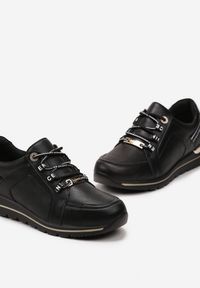 Born2be - Czarne Sneakersy Sznurowane z Metalową Wstawką i Perforacją ze Skórzaną Wkładką Pixia. Zapięcie: sznurówki. Kolor: czarny. Materiał: skóra #5