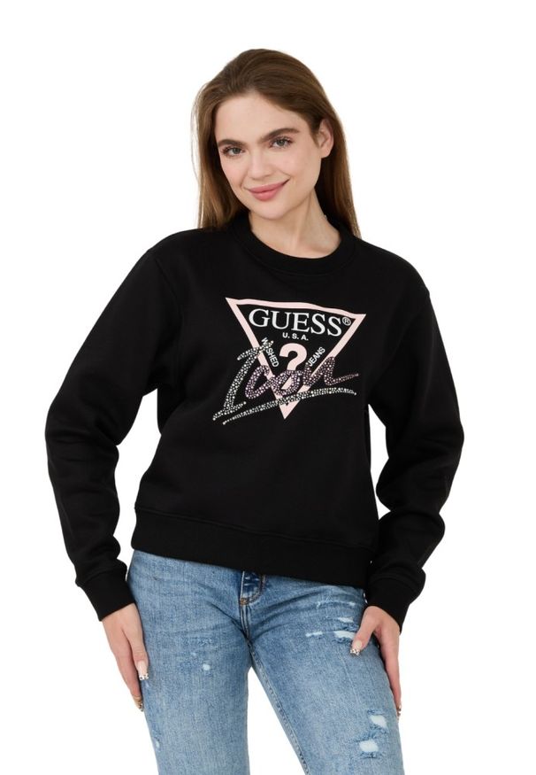 Guess - GUESS Czarna damska bluza Icon, Rozmiar S. Kolor: czarny