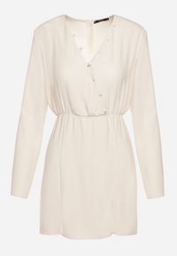 Born2be - Jasnobeżowa Dopasowana Sukienka z Gumką w Pasie Zapinana na Guziki Dimma. Okazja: na co dzień. Kolor: beżowy. Długość rękawa: długi rękaw. Styl: wizytowy, casual #3