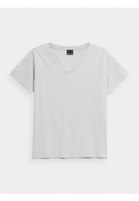 4f - T-shirt oversize gładki damski. Kolor: szary. Materiał: bawełna, dzianina. Wzór: gładki #1