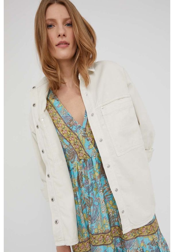 Answear Lab kurtka jeansowa damska kolor beżowy przejściowa. Okazja: na co dzień. Kolor: beżowy. Materiał: jeans. Styl: wakacyjny