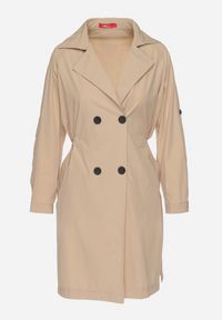 Born2be - Beżowy Dwurzędowy Płaszcz z Bawełną i Regulowanymi Rękawami Ściągany z Tyłu Paskiem Mevalina. Okazja: do pracy. Kolor: beżowy. Materiał: bawełna. Styl: elegancki, klasyczny #3
