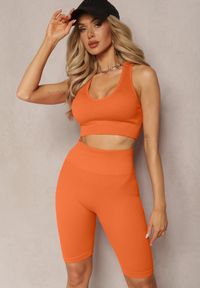 Renee - Pomarańczowe Prążkowane Szorty Kolarki High Waist Olevitta. Stan: podwyższony. Kolor: pomarańczowy. Materiał: prążkowany