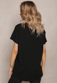Renee - Czarny T-shirt Bawełniany z Krótkim Rękawem Kyndell. Kolor: czarny. Materiał: bawełna. Długość rękawa: krótki rękaw. Długość: krótkie. Wzór: jednolity, gładki, aplikacja. Styl: klasyczny