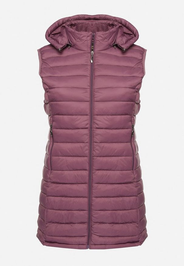 Born2be - Fioletowa Pikowana Kamizelka z Odpinanym Kapturem o Taliowanym Kroju Tinvalia. Okazja: na co dzień. Kolekcja: plus size. Kolor: fioletowy. Materiał: jeans. Styl: klasyczny, casual