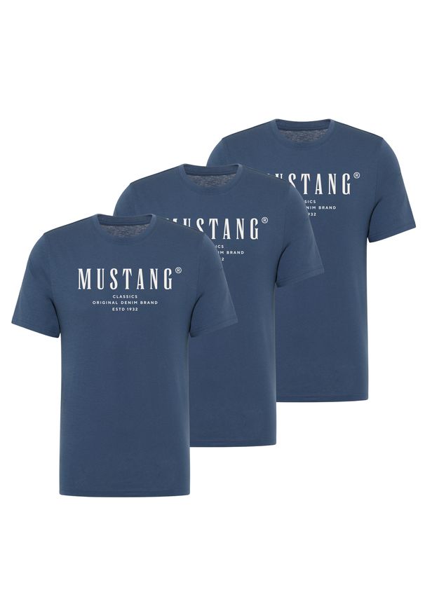 3PAK Męski T-Shirt Mustang Style Alex Dark Denim 1017329 5242. Materiał: denim