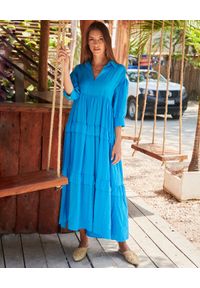 BY CABO - Niebieska sukienka Fiji. Kolor: niebieski. Materiał: len, wiskoza. Typ sukienki: oversize. Styl: wakacyjny #4
