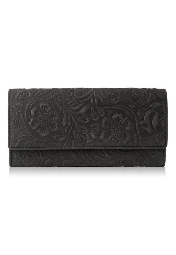 Portfel skórzany czarny PAOLO PERUZZI IN-35-BL. Kolor: czarny. Materiał: skóra. Wzór: kwiaty
