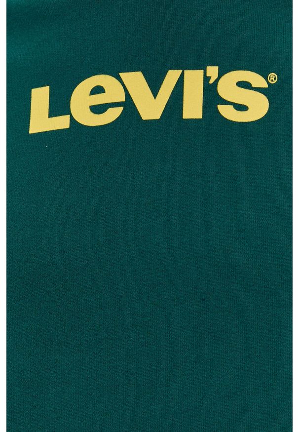 Levi's® - Levi's Bluza bawełniana męska kolor zielony z kapturem z nadrukiem. Okazja: na spotkanie biznesowe, na co dzień. Typ kołnierza: kaptur. Kolor: zielony. Materiał: bawełna. Wzór: nadruk. Styl: casual, biznesowy
