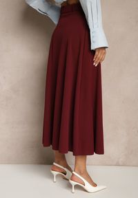 Renee - Bordowa Spódnica o Rozkloszowanym Kroju Melobia. Okazja: na co dzień. Kolor: czerwony. Wzór: aplikacja, gładki. Styl: elegancki, casual #3