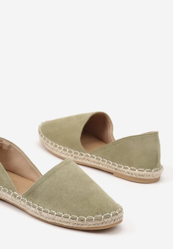 Born2be - Zielone Espadryle z Plecionką i Wyciętą Cholewką Prommea. Okazja: na co dzień. Kolor: zielony. Materiał: jeans. Szerokość cholewki: normalna. Sezon: lato. Obcas: na obcasie. Styl: casual. Wysokość obcasa: niski