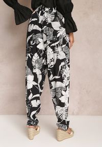 Renee - Czarne Wiskozowe Spodnie z Gumką w Talii Gejiro. Stan: podwyższony. Kolor: czarny. Materiał: wiskoza. Wzór: kwiaty #4