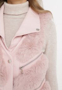 Born2be - Różowa Futrzana Kamizelka z Kołnierzem z Imitacji Skóry Pharina. Kolor: różowy. Materiał: skóra, futro #2