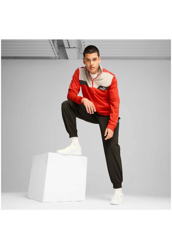 Puma - Męski dres POWER PUMA Redmazing Red. Kolor: beżowy. Materiał: dresówka. Sport: fitness