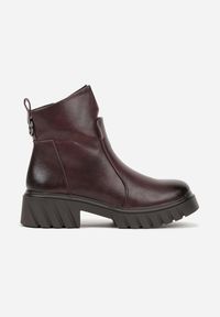 Born2be - Bordowe Casualowe Botki na Podeszwie z Tłoczeniami Rasidia. Okazja: na co dzień. Zapięcie: zamek. Kolor: czerwony. Styl: casual #5