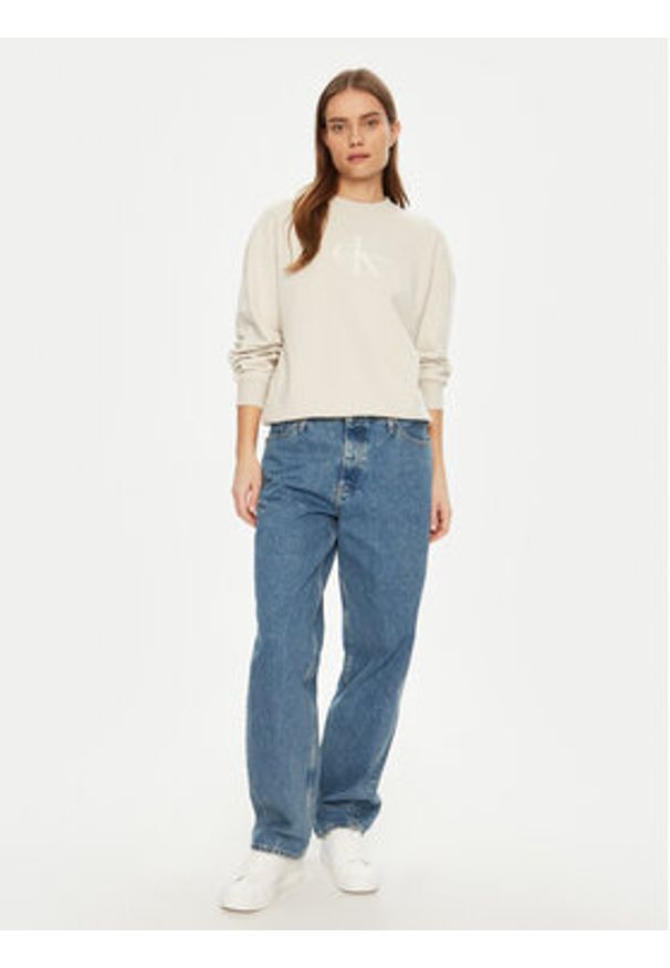 Calvin Klein Jeans Bluza Glossy Monologo J20J224724 Beżowy Regular Fit. Kolor: beżowy. Materiał: bawełna