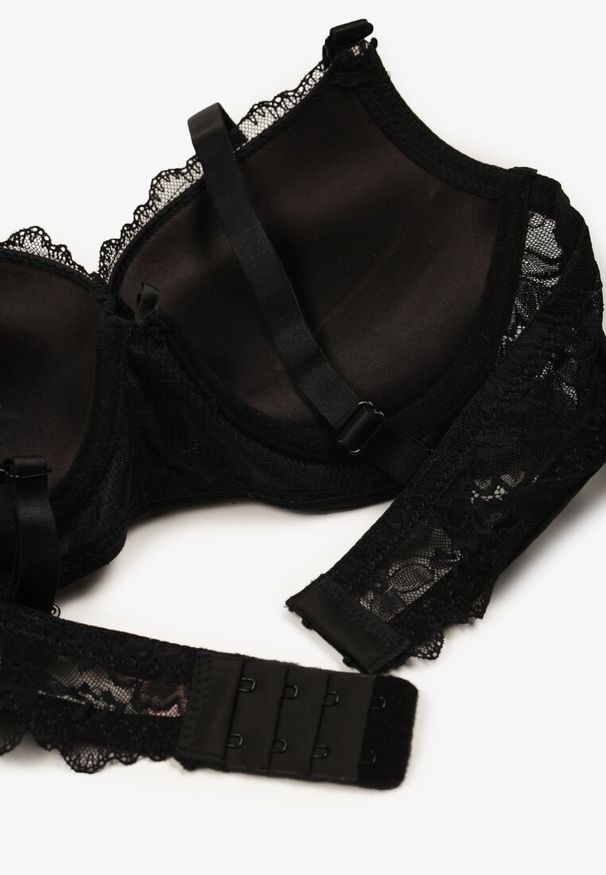 Born2be - Czarno-Różowy Koronkowy Biustonosz Typu Push Up Temitia. Kolor: czarny. Materiał: koronka. Rodzaj stanika: push-up. Wzór: koronka