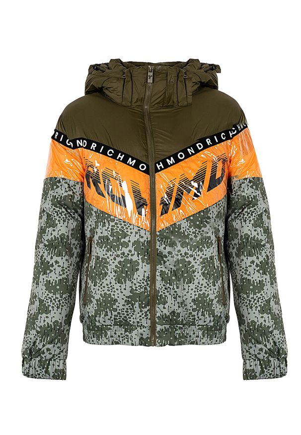 John Richmond - Richmond Sport Kurtka | UMA22072GB | Mężczyzna | Khaki, Pomarańczowy. Okazja: na co dzień. Kolor: brązowy, pomarańczowy, wielokolorowy. Materiał: nylon, poliester. Wzór: nadruk. Styl: sportowy