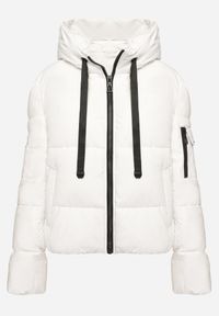 Born2be - Biała Prosta Kurtka Pikowana z Kapturem i Kieszeniami Mirilda. Okazja: na co dzień, na spacer. Typ kołnierza: kaptur. Kolor: biały. Materiał: jeans. Sezon: zima. Styl: klasyczny, casual, elegancki #4