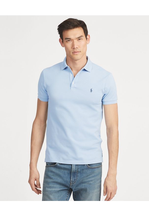 Ralph Lauren - RALPH LAUREN - Koszulka Polo Slim Fit. Typ kołnierza: polo. Kolor: niebieski. Materiał: bawełna, prążkowany. Wzór: aplikacja, haft. Styl: klasyczny