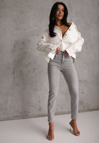 Renee - Szare Jeansy o Kroju Regular z Bawełnianego Denimu Timasta. Okazja: na co dzień. Kolor: szary. Styl: casual, klasyczny #4