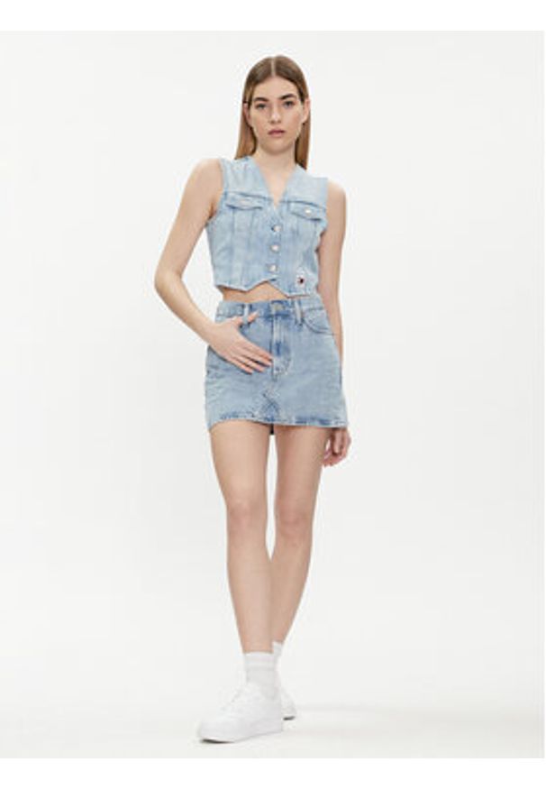 Tommy Jeans Spódnica jeansowa Izzie DW0DW17674 Niebieski Regular Fit. Kolor: niebieski. Materiał: bawełna