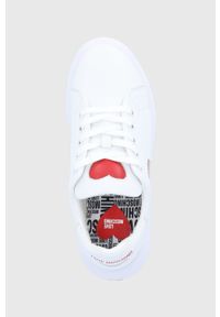 Love Moschino buty skórzane kolor biały na platformie. Nosek buta: okrągły. Zapięcie: sznurówki. Kolor: biały. Materiał: skóra. Obcas: na platformie #5