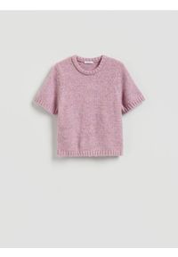 Reserved - Sweter z krótkimi rękawami - różowy. Kolor: różowy. Materiał: dzianina. Długość rękawa: krótki rękaw. Długość: krótkie