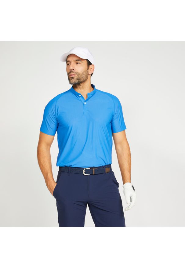 INESIS - Koszulka polo do golfa WW900 męska. Typ kołnierza: golf, polo. Kolor: niebieski. Materiał: poliamid, elastan, materiał