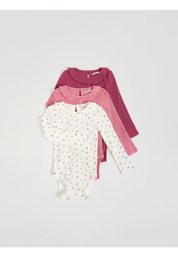 Reserved - Body z długim rękawem 3 pack - różowy. Kolor: różowy. Materiał: bawełna