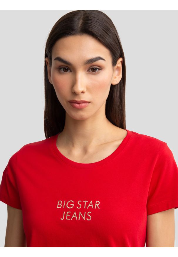 Big-Star - Koszulka damska z napisem czerwona Galansa 603. Okazja: na co dzień. Kolor: czerwony. Materiał: jeans, materiał, bawełna. Wzór: napisy. Sezon: jesień. Styl: elegancki, casual