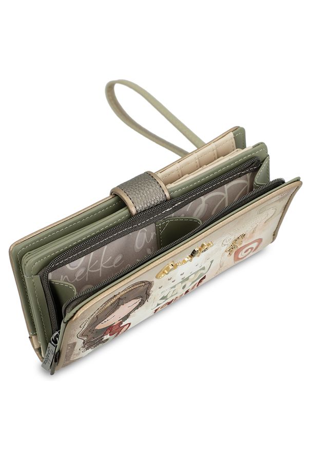 Beżowy Duży Damski Portfel Anekke Muse. Kolor: beżowy. Wzór: aplikacja