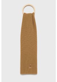 Polo Ralph Lauren Szalik z domieszką wełny kolor brązowy gładki. Kolor: brązowy. Materiał: wełna. Wzór: gładki