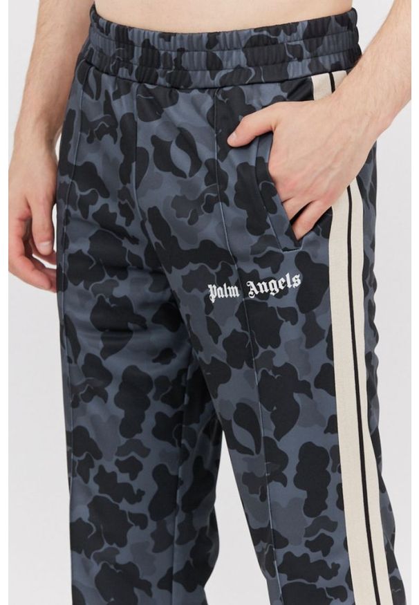PALM ANGELS Szare spodnie męskie w moro, Rozmiar M. Kolor: szary. Materiał: dresówka. Długość: krótkie. Wzór: moro