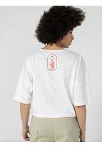 outhorn - T-shirt oversize z nadrukiem damski. Okazja: na co dzień. Materiał: bawełna, jersey. Długość: krótkie. Wzór: nadruk. Styl: casual #6