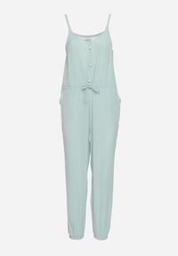 Born2be - Niebieski Bawełniany Kombinezon na Regulowanych Ramiączkach ze Ściągaczem w Talii Beamla. Okazja: na co dzień. Kolor: niebieski. Materiał: bawełna. Długość rękawa: na ramiączkach. Długość: długie. Styl: klasyczny, casual, elegancki #5