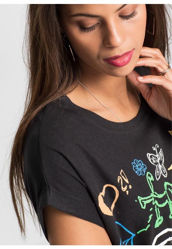 bonprix - T-shirt z nadrukiem. Kolor: czarny. Wzór: nadruk