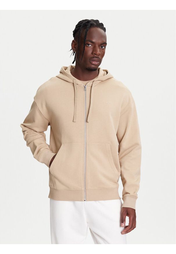 Hugo - HUGO Bluza Dapozip 50548651 Beżowy Relaxed Fit. Kolor: beżowy. Materiał: bawełna
