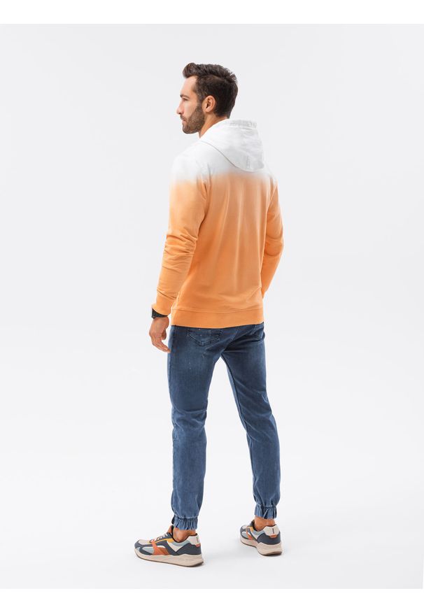 Ombre Clothing - Bluza męska z kapturem B1174 - jasnopomarańczowa - XXL. Typ kołnierza: kaptur. Kolor: pomarańczowy. Materiał: bawełna, jeans. Sezon: lato