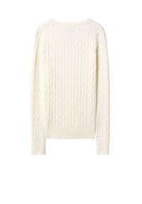 GANT - Biały sweter o warkoczowym splocie Slim Fit. Kolor: biały. Długość rękawa: długi rękaw. Długość: długie. Wzór: ze splotem. Styl: klasyczny