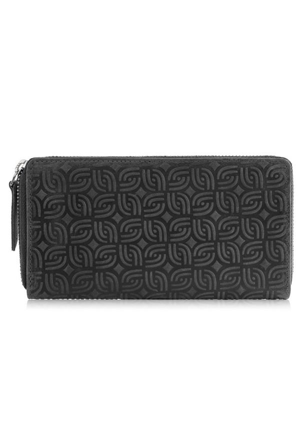 PAOLO PERUZZI - Portfel skórzany vintage Paolo Peruzzi czarny T-116-HBL. Kolor: czarny. Materiał: skóra. Wzór: geometria