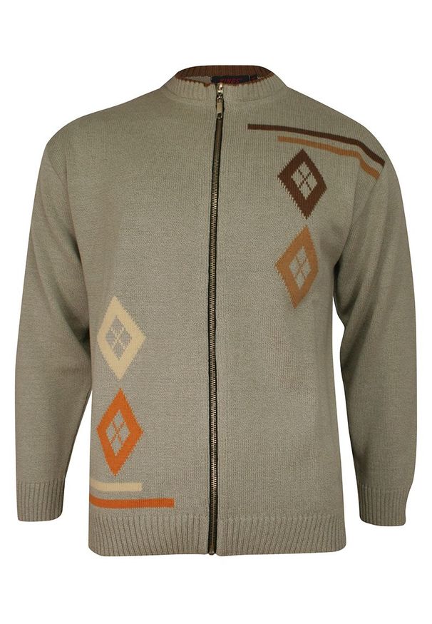 Beżowy sweter Kings ze stójką, w geometryczne wzory