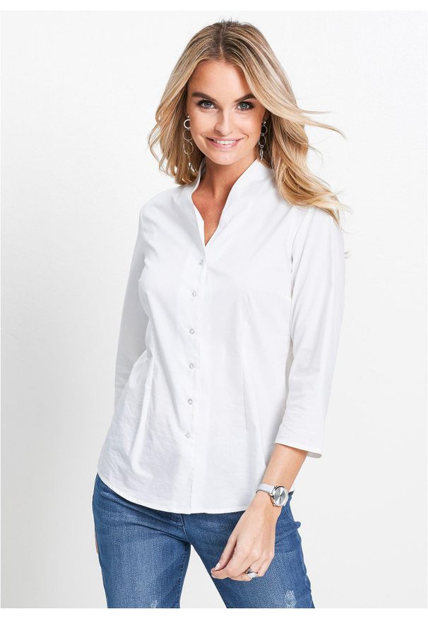 bonprix - Bluzka ze stójką. Typ kołnierza: kołnierzyk stójkowy. Kolor: biały