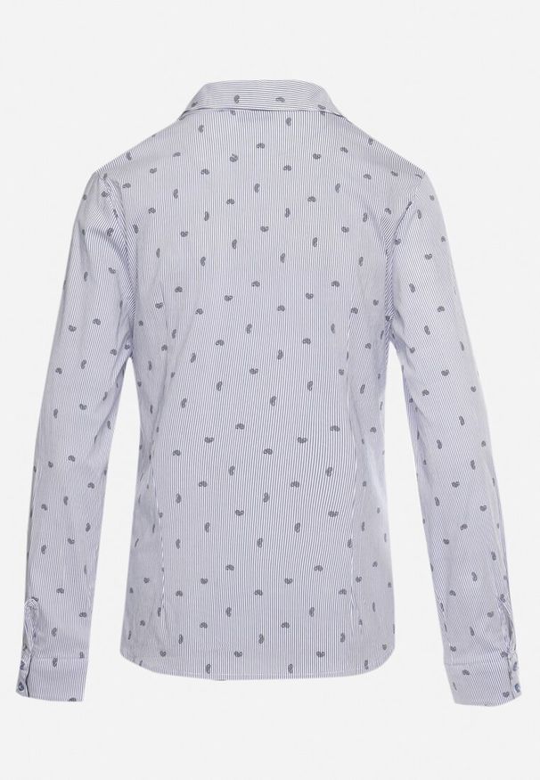 Born2be - Niebieska Koszula o Taliowanym Fasonie z Delikatnym Wzorem Starley. Okazja: na spotkanie biznesowe, na co dzień, do pracy. Kolor: niebieski. Materiał: jeans. Długość rękawa: długi rękaw. Długość: długie. Styl: elegancki, biznesowy, casual