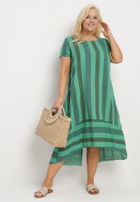 Born2be - Zielona Bawełniana Sukienka z Krótkim Rękawem Oceanima. Kolor: zielony. Materiał: bawełna. Długość rękawa: krótki rękaw. Sezon: lato #6