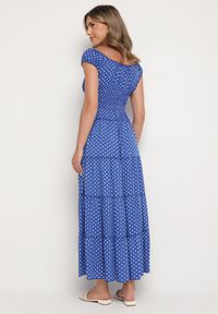 Born2be - Niebieska Sukienka z Wiskozą i Bawełną Ozdobiona Guzikami i Kropkami Lilantea. Okazja: na co dzień. Kolor: niebieski. Materiał: bawełna, wiskoza. Wzór: aplikacja, kropki. Typ sukienki: proste. Styl: klasyczny, casual, elegancki #7