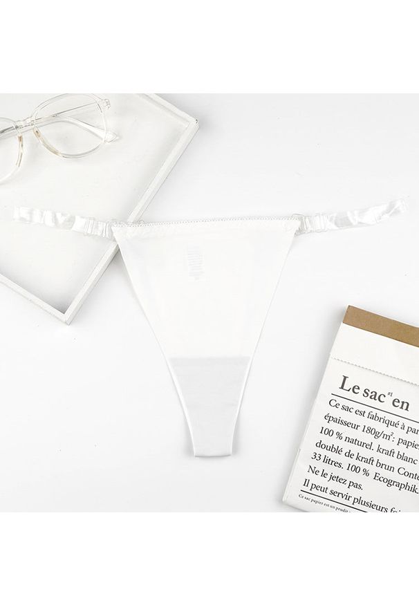 Intica - Stringi z przezroczystymi paskami i eleganckim detalem Iva. Kolor: biały. Materiał: materiał. Wzór: paski